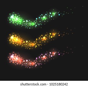 Set of colorful stardust with sparkle, glitter and sequins. Vector elements for your design.