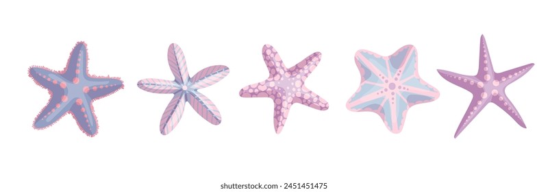 Set of colorful starfish. Vector graphics.