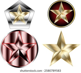 set of colorful stars gold and chrome 