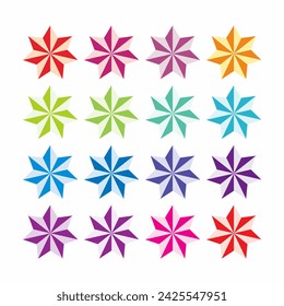 Set of colorful stars vector icon on white background. Multicolor seven-pointed stars collection. 