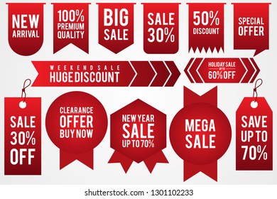 Set colorful sticker discount label templates with different percentages and shaped. Flat labels for advertising. Vector illustration EPS.8 EPS.10