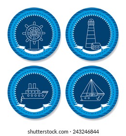 Set of colorful stickers for boy's birthday in marine style