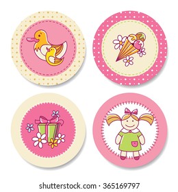 Set of colorful stickers for girl's birthday