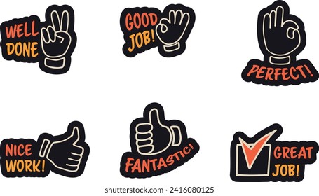 Set of colorful stickers with inspirational and motivational, positive slogans, phrases, compliments, lettering quotes. Hand drawn vector doodles in flat style, sketch style.