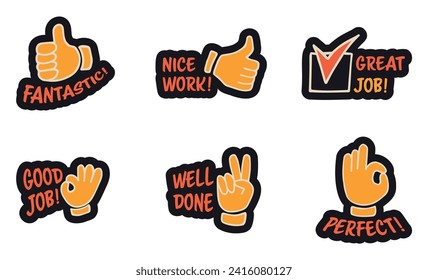 Set of colorful stickers with inspirational and motivational, positive slogans, phrases, compliments, lettering quotes. Hand drawn vector doodles in flat style, sketch style.