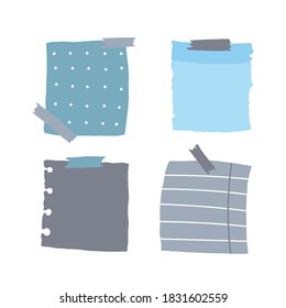 Conjunto de pegatinas coloridas para las notas aisladas sobre fondo blanco con cinta adhesiva