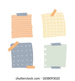 Set of colorful stickers for notes isolated on white background attached with the adhesive tape