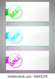 Set of colorful stickers with paper card. Vector illustration.