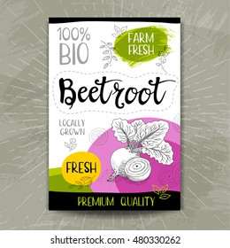 Set of colorful stickers in sketch style, food and spices, white background. Beet, beetroot. Bio vegetables, farm, fresh. locally grown. Hand drawn vector illustration.