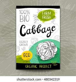 Set of colorful stickers in sketch style, food and spices, white background. Cabbage. Vegetables, farm fresh. locally grown. Hand drawn vector illustration.