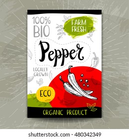 Set of colorful stickers in sketch style, food and spices, white background. Pepper. Vegetables, farm fresh. locally grown. Hand drawn vector illustration.