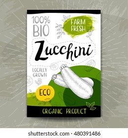 Set of colorful stickers in sketch style, food and spices, white background. Zucchini. Vegetables, farm fresh. locally grown. Hand drawn vector illustration.