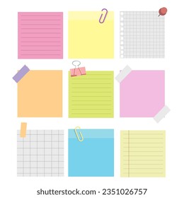 Set of colorful sticky notes in flat style design. Vector illustration.	