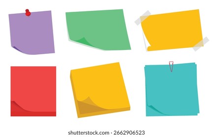 Conjunto de ilustrações coloridas de notas adesivas.