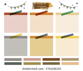 Set of colorful sticky notes, sticky paper flags, masking tape