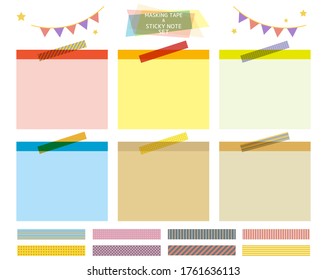 Set of colorful sticky notes, sticky paper flags, masking tape