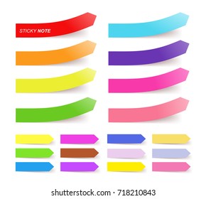 Set of colorful sticky notes with shadow. Mockup template ready for your design. Vector illustration. Isolated on white background
