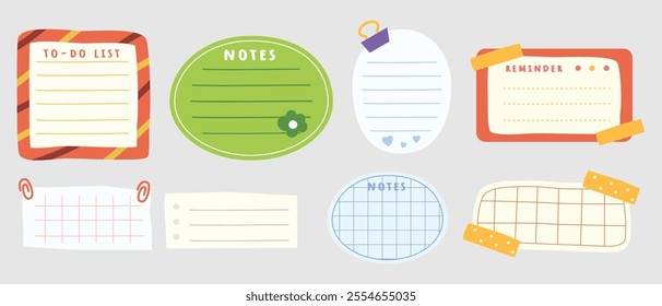 A set of colorful sticky notes, to-do lists, and reminders. Perfect for planning and organization.