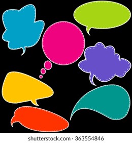 Set of colorful stitched speech bubbles