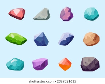 Set of colorful stone vector illustrations