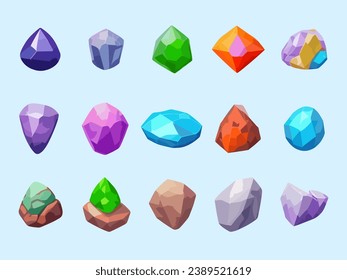 Set of colorful stone vector illustrations