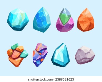 Conjunto de ilustraciones coloridas de vectores de piedra