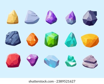 Set of colorful stone vector illustrations