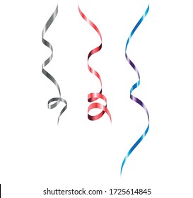 Set of colorful streamers on white background. Carnival party serpentine decoration for your banner and greating card design. Paper ribbons.