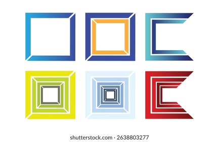 Set colorful stripe square logo template for business and company