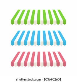 Set of colorful striped awnings for shop and marketplace. vector