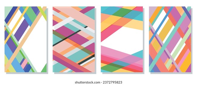 A set of colorful striped backgrounds. Dynamic abstract colorful shapes. Fashionable template for design of cards, business cards, invitations, banner, poster. Vector.