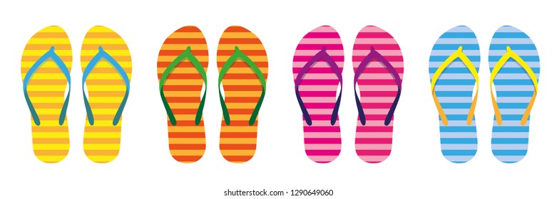 set of colorful striped flip flops summer collection swim wear vector illustration EPS10