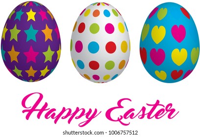 Set of colorful stripped Easter egg. 3d vector.