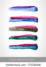 Set colorful stroke. Vector watercolor brush. Art template. Texture lines. Handmade design. Decorative blue stroke.