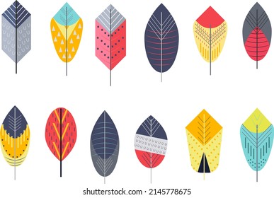 Mit bunten Stilfedern ausgestattet. Vektorgrafik für Design, Drucke, Stoff und Verpackung, Schreibwaren und Scrapbooking.