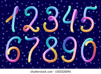 Set of colorful stylized rainbow 3d digits vector illustration