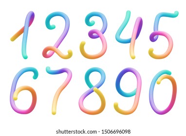 Set of colorful stylized rainbow 3d digits vector illustration