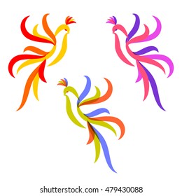 Set of colorful stylized roosters symbol of 2017 new year
