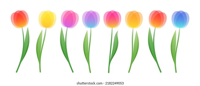 Set Of Colorful Stylized Tulips. Vector Clipart For Your Spring And Summer Projects.