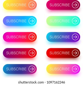 Set of colorful subscribe buttons with arrow isolated on white background. Vector illustration.