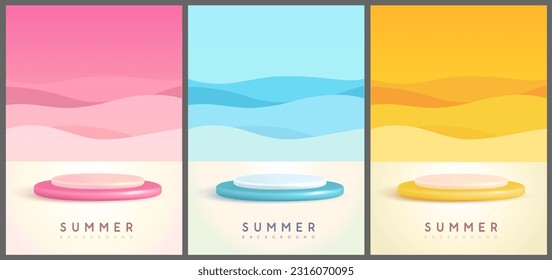 Coloridos fondos de verano con escenario plástico y paisaje de olas abstractas. Escena mínima colorida. Ilustración del vector