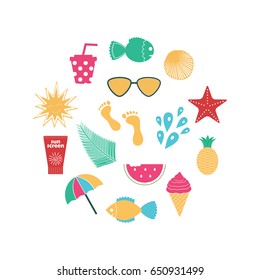 Set of colorful summer beach elements isolated on white background.Summer beach. Summer print