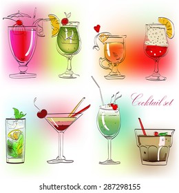 set of colorful summer drinks