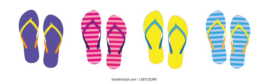 set with colorful summer flip flops for beach holiday vector illustration EPS10