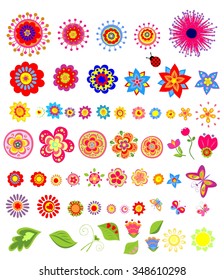 Set of colorful summer flowers