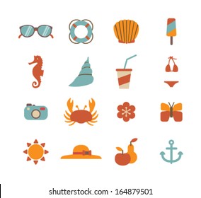 set of colorful summer icons