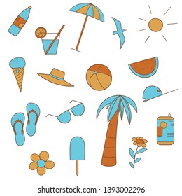 Set of colorful summer icons in white background