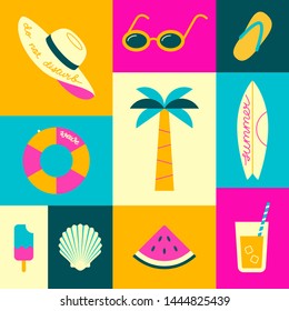 Set of colorful summer images/icons.