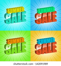 set of colorful summer sale sunburst text