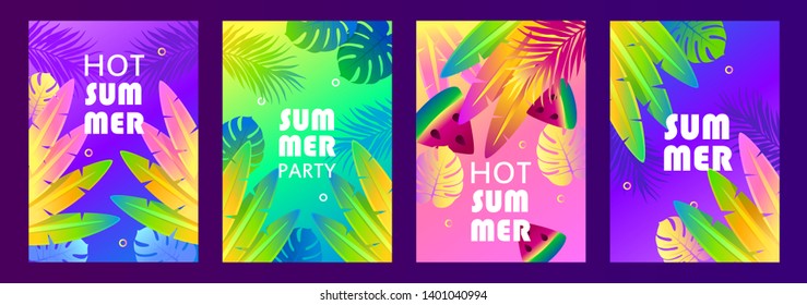 Set of colorful summer templates for banner, poster, invitation, flyer, cover, brochure. Vector tropical illustration. EPS 10.